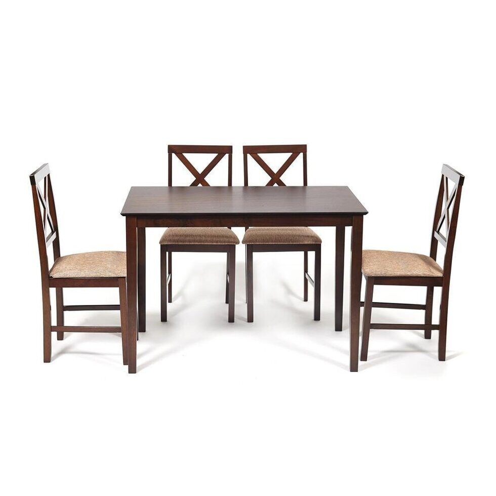 Обеденный комплект эконом Хадсон «Hudson Dining Set» (стол + 4 стула) (cappuccino (темный орех), ткань кор.-золотая)