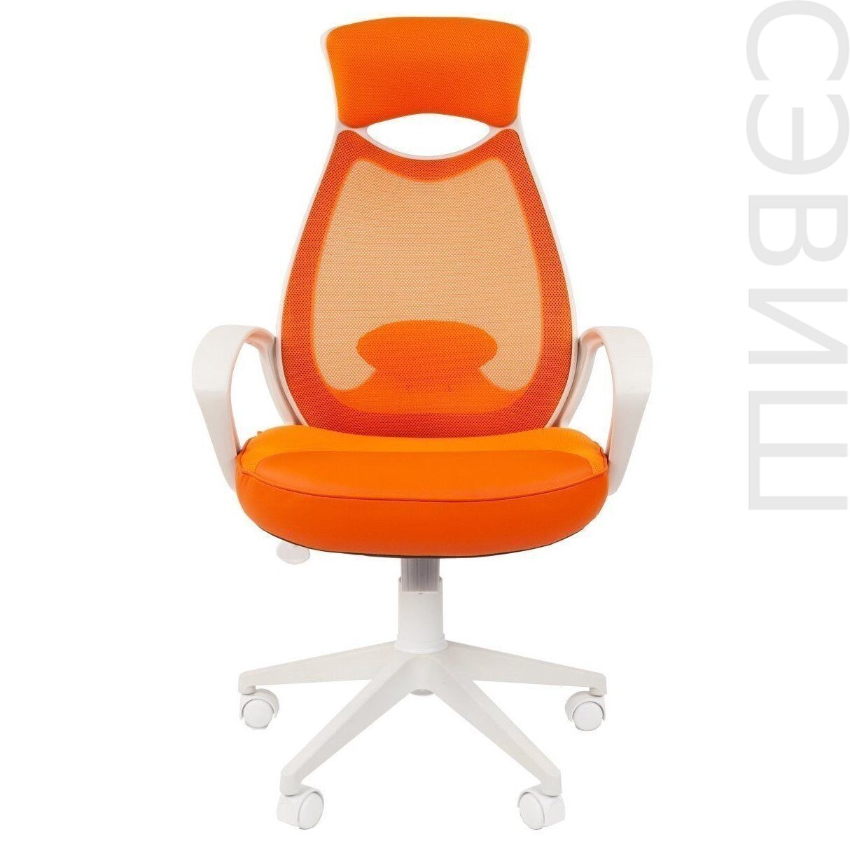 Офисное кресло CHAIRMAN 840, экокожа/ткань TW/сетчатый акрил, оранжевый, пластик белый