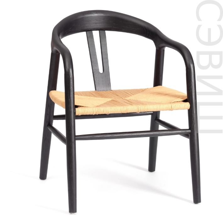 Стул Vali/Вали дерево вяз/бечевка, черный, 50х46х77см