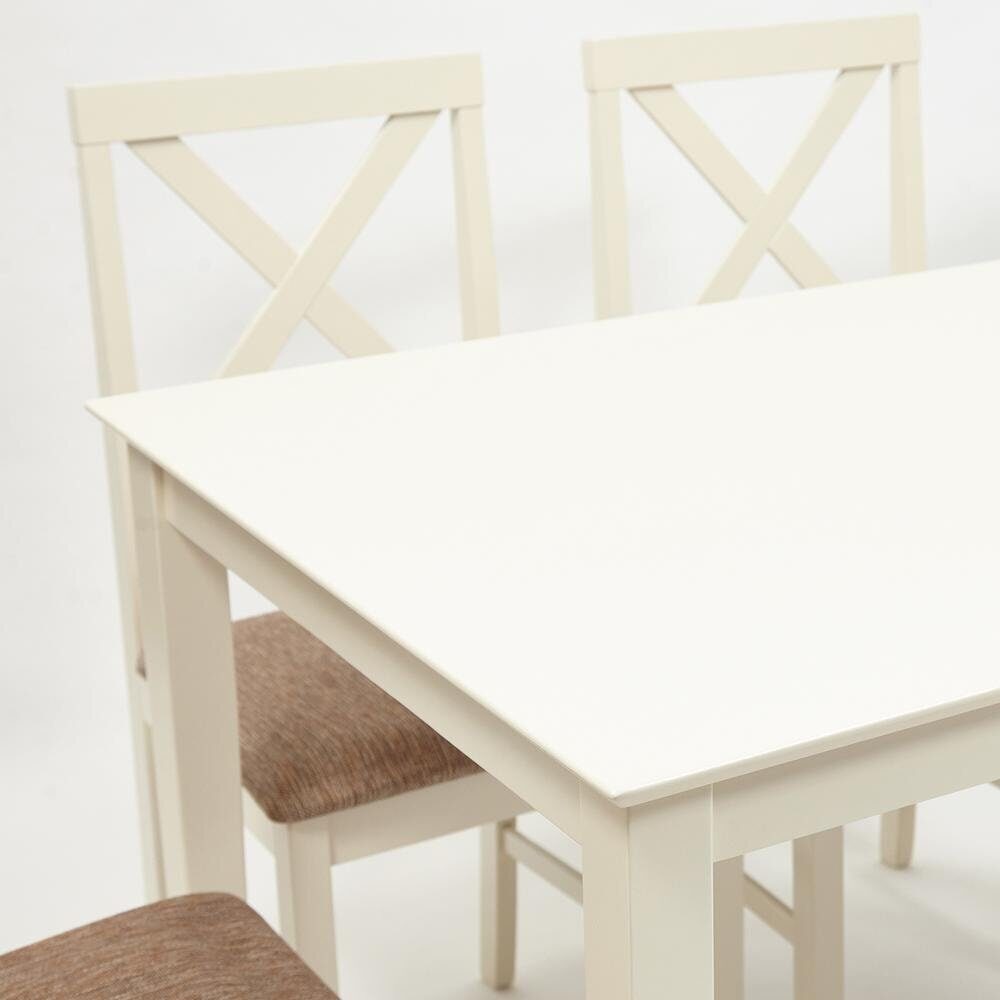 Обеденный комплект эконом «Hudson Dining Set» (стол + 4 стула) (ivory white (слоновая кость), ткань кор.-золотая)