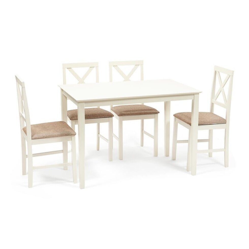 Обеденный комплект эконом Хадсон «Hudson Dining Set» (стол + 4 стула) (ivory white (слоновая кость), ткань кор.-золотая)