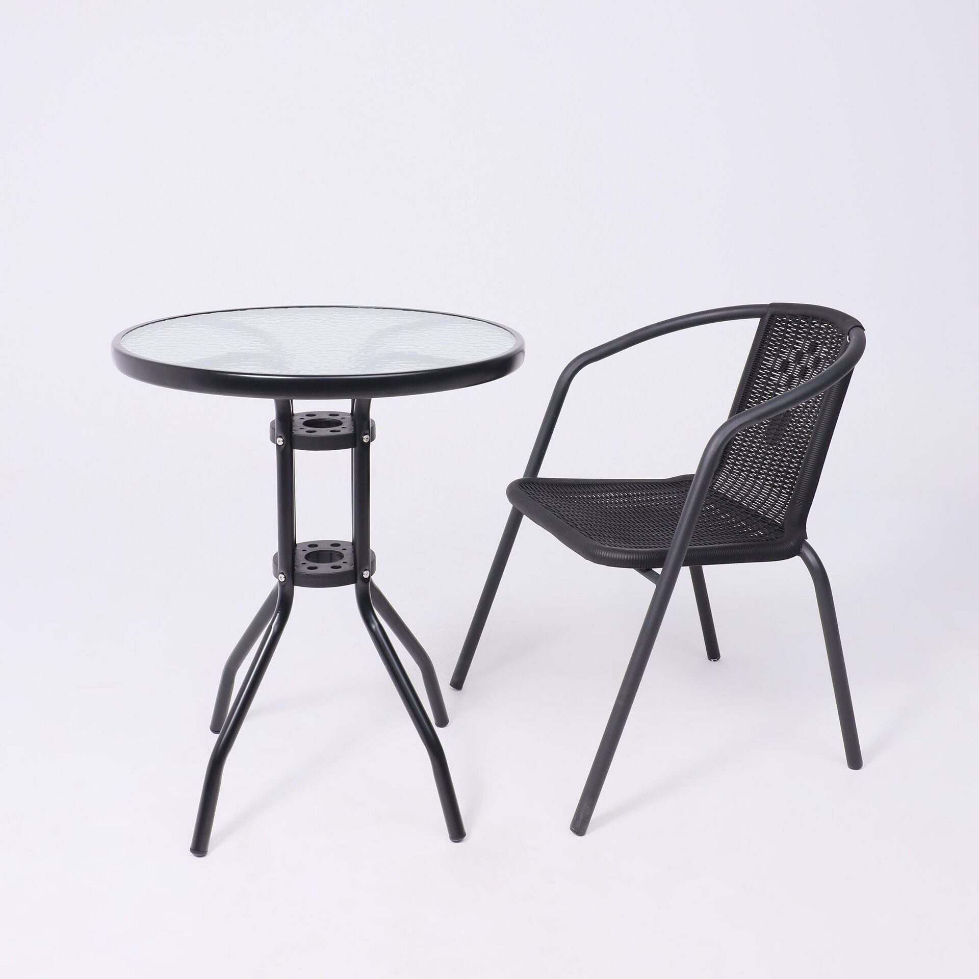 Кресло садовое VERONA, PP, ротанг -черный/сталь-черная